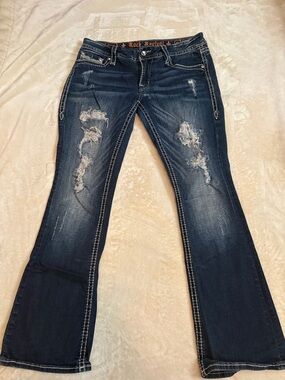 Women's Rock Revival Dark Blue Distressed easy Boot Jeans